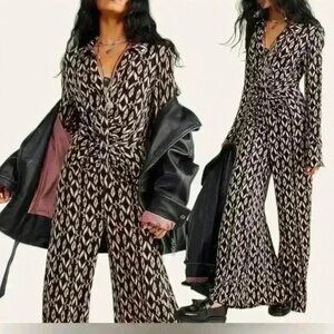 FREE PEOPLE shayla brown black jumpsuit size XL black and brown